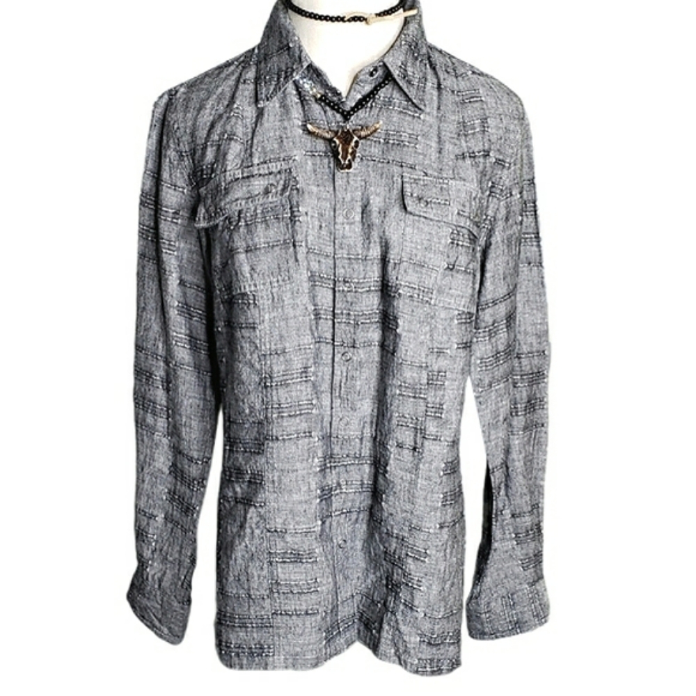 Linen Full Snap Button Down Minimalist Capsule Neutral Shirt 0/small Chico's